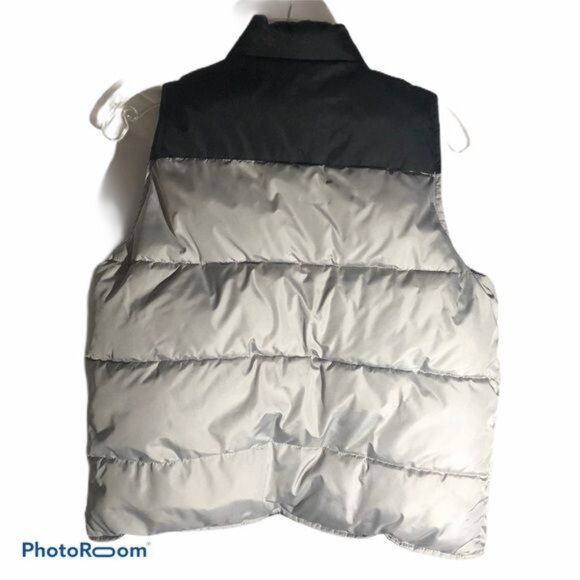 old navy grey black juniors puff zip up vest pockets medium READ - Picture 2 of 8